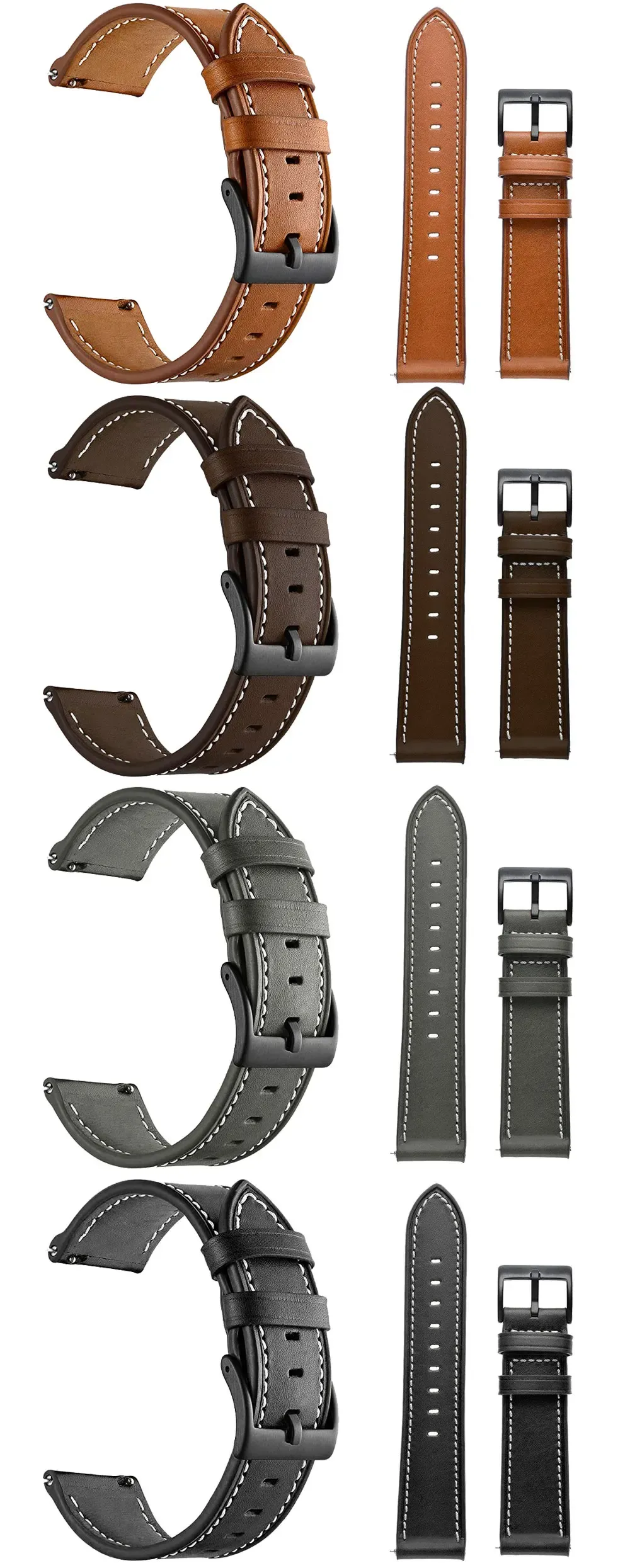 Bracelet cuir 20 à 22 mm pour Huawei Amazfit Samsung
