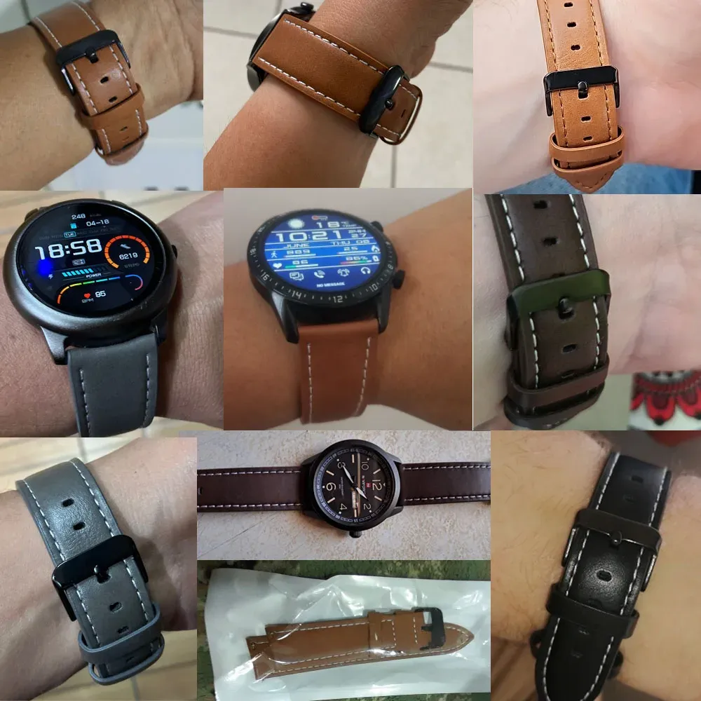 Bracelet cuir 20 à 22 mm pour Huawei Amazfit Samsung