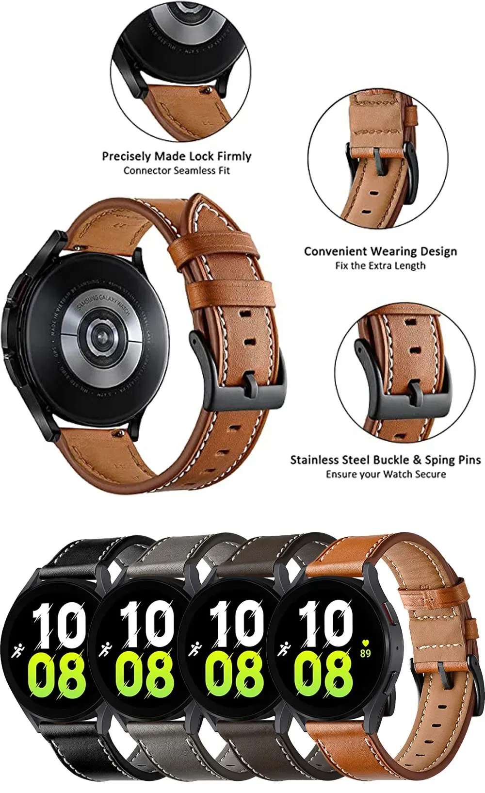 Bracelet cuir 20 à 22 mm pour Huawei Amazfit Samsung