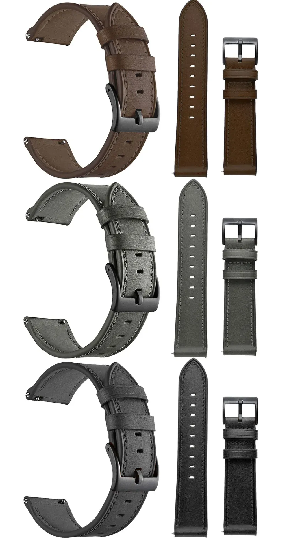 Bracelet cuir 20 à 22 mm pour Huawei Amazfit Samsung