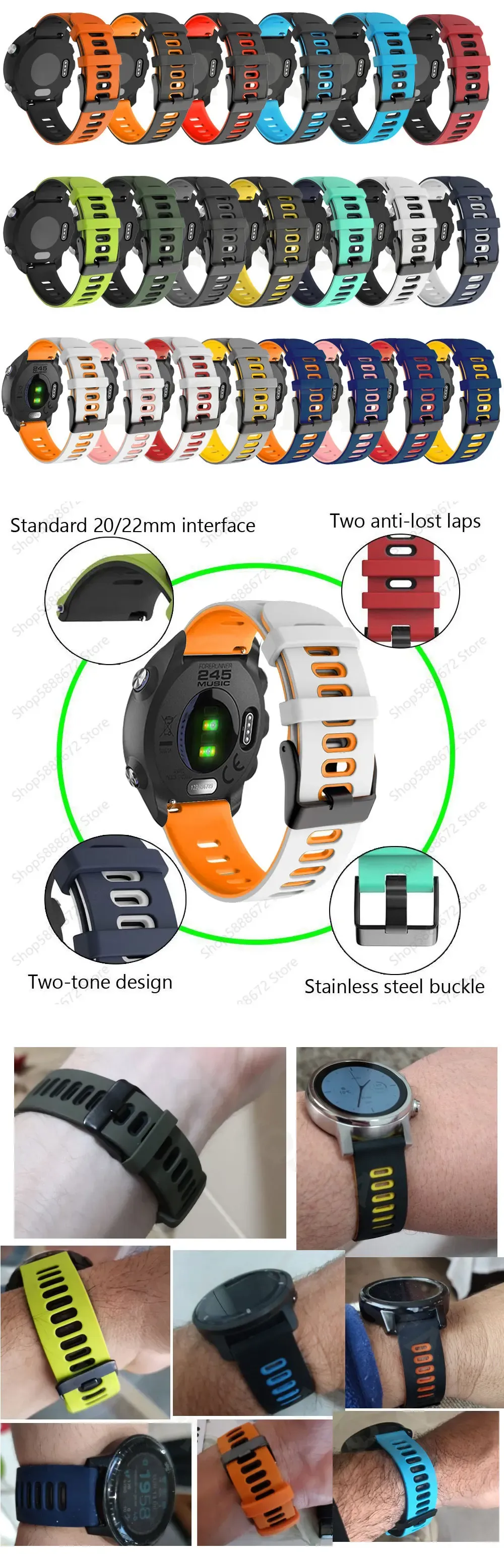 Bracelet cuir 20 à 22 mm pour Huawei Amazfit Samsung