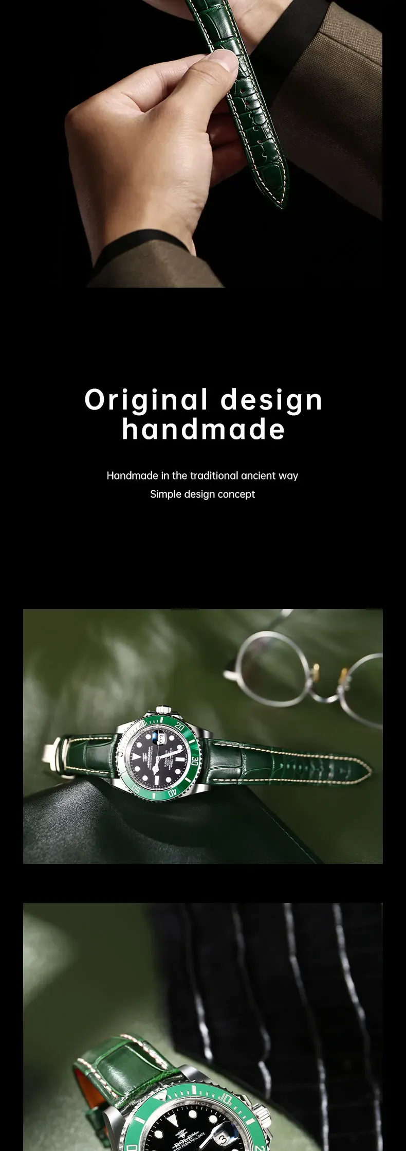 Bracelet cuir 20 à 22 mm pour Rolex Omega