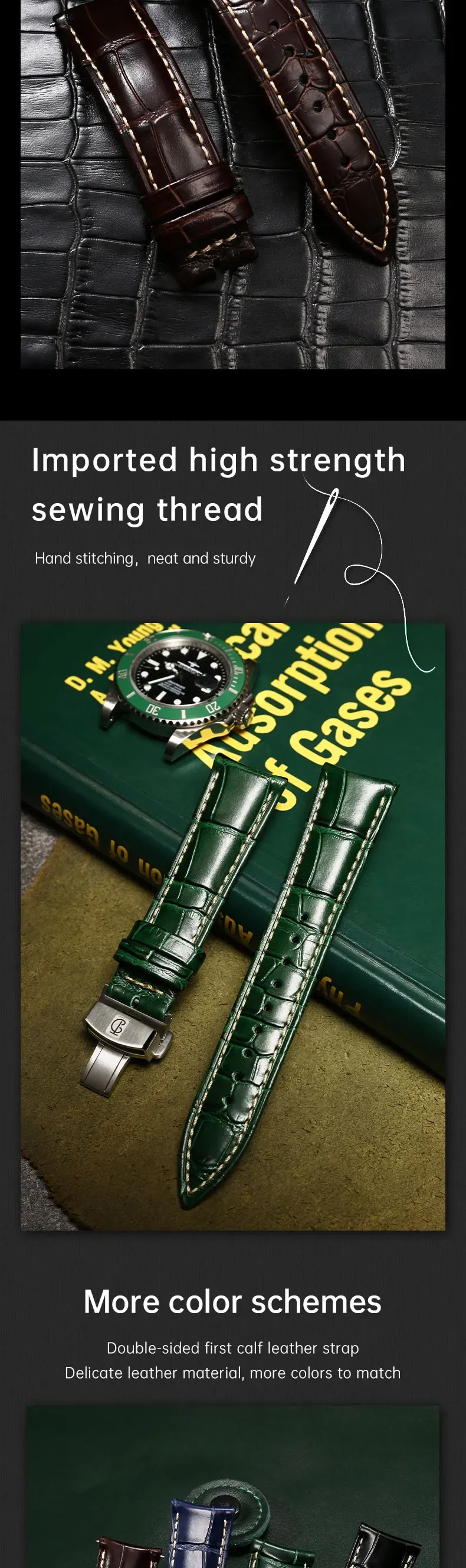 Bracelet cuir 20 à 22 mm pour Rolex Omega