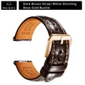Bracelet cuir 20 à 22 mm pour Rolex Omega – Couleur du bracelet PB DarkBrownW RG