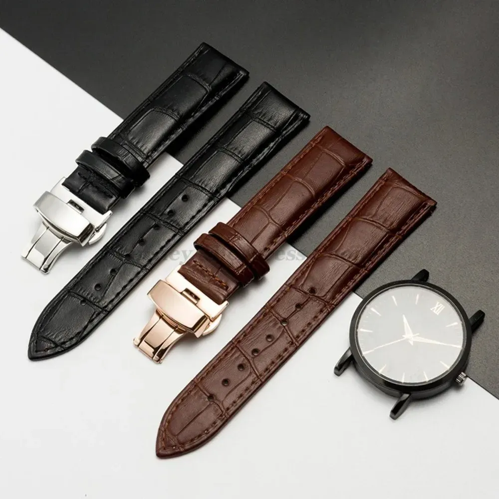 Bracelet cuir avec boîte 12 à 24 mm fermoir papillon