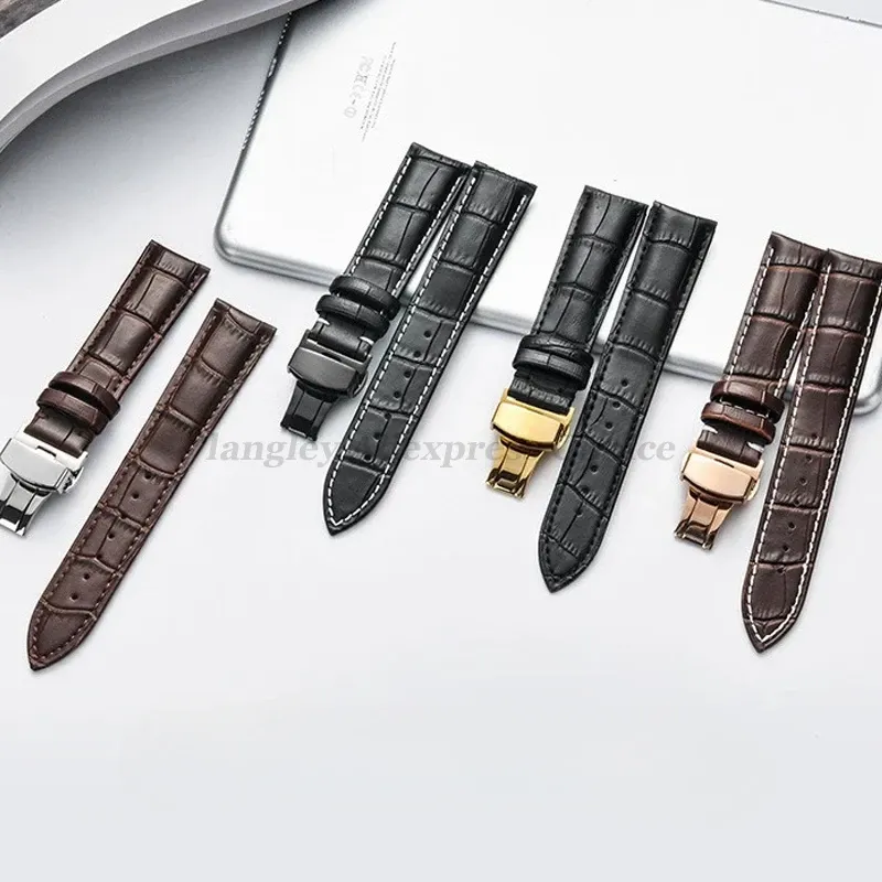 Bracelet cuir avec boîte 12 à 24 mm fermoir papillon