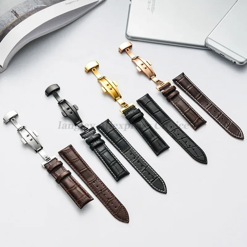 Bracelet cuir avec boîte 12 à 24 mm fermoir papillon