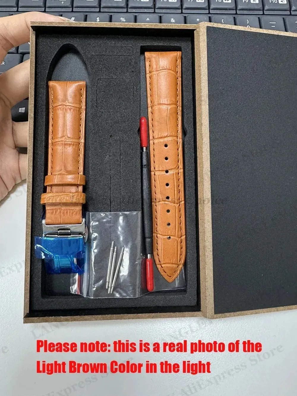 Bracelet cuir avec boîte 12 à 24 mm fermoir papillon