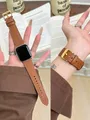 Bracelet cuir boucle pour Apple Watch 38 à 49 mm – Couleur du bracelet Or (Or)