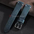 Bracelet cuir ciré vintage 18 à 24 mm fait main – Couleur du bracelet Bleu
