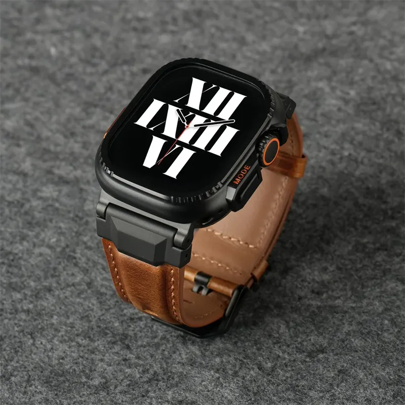 Bracelet cuir design Mecha pour Apple Watch 44 à 49 mm