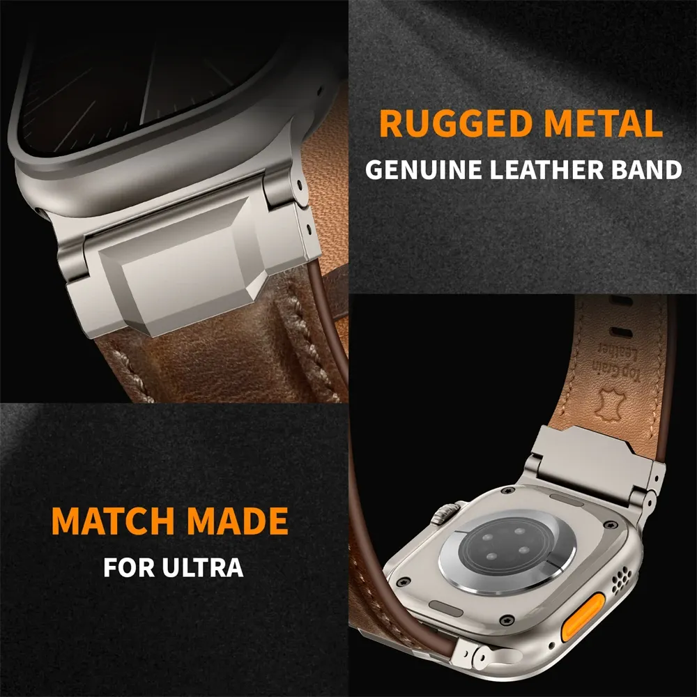 Bracelet cuir design Mecha pour Apple Watch 44 à 49 mm