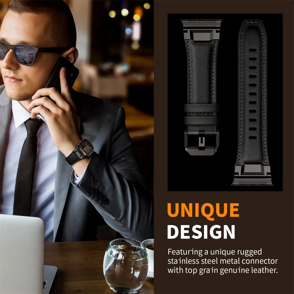 Bracelet cuir design Mecha pour Apple Watch 44 à 49 mm
