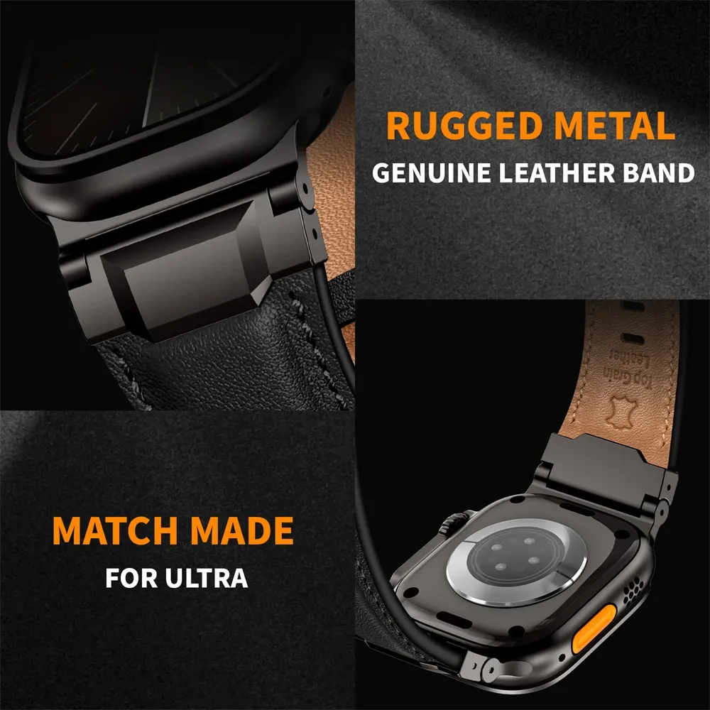 Bracelet cuir design Mecha pour Apple Watch 44 à 49 mm