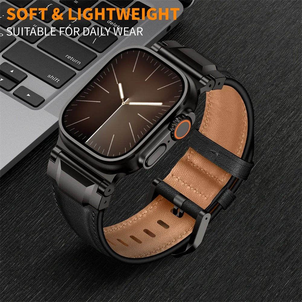 Bracelet cuir design Mecha pour Apple Watch 44 à 49 mm