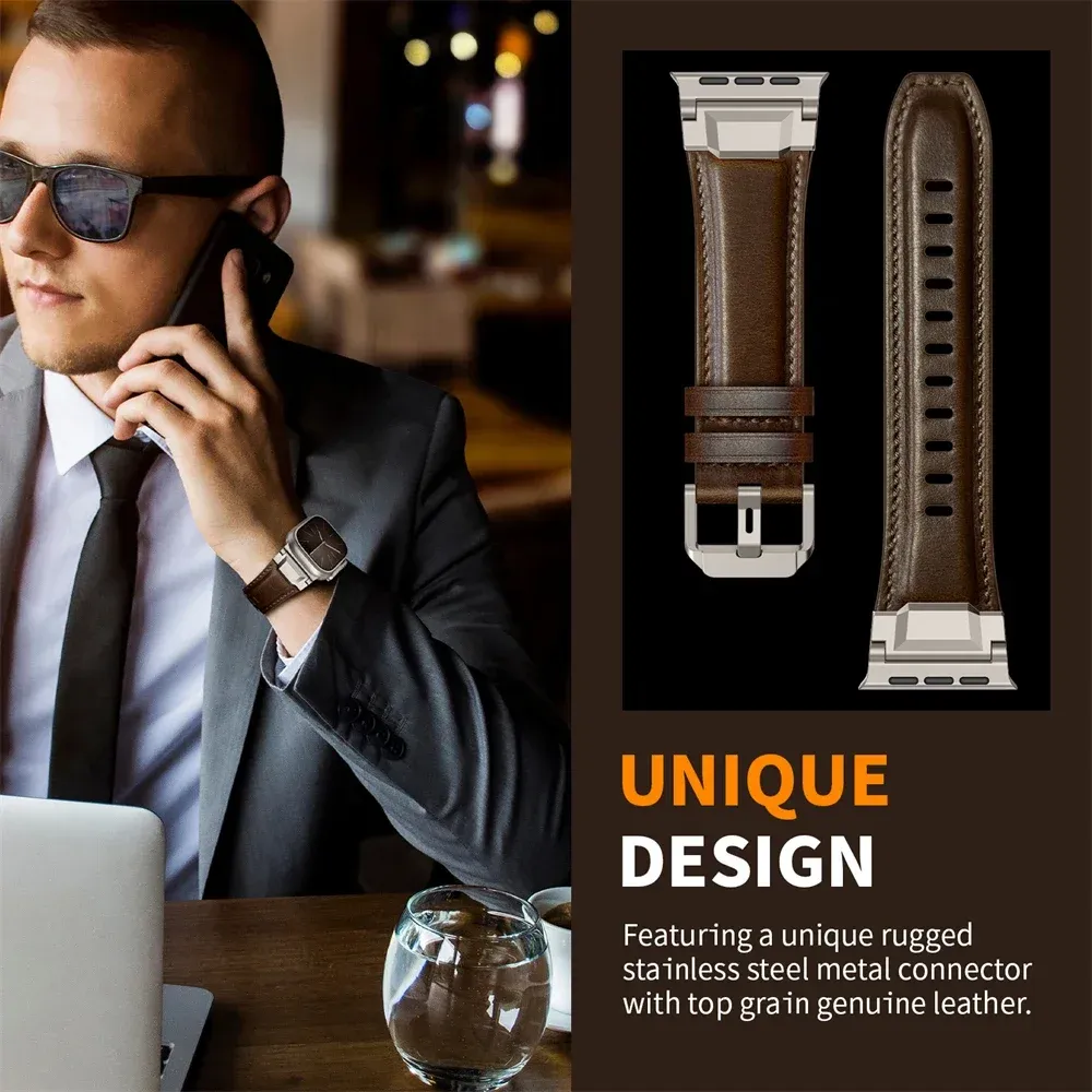 Bracelet cuir design Mecha pour Apple Watch 44 à 49 mm