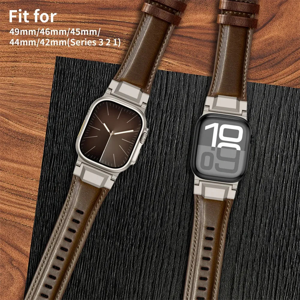 Bracelet cuir design Mecha pour Apple Watch 44 à 49 mm