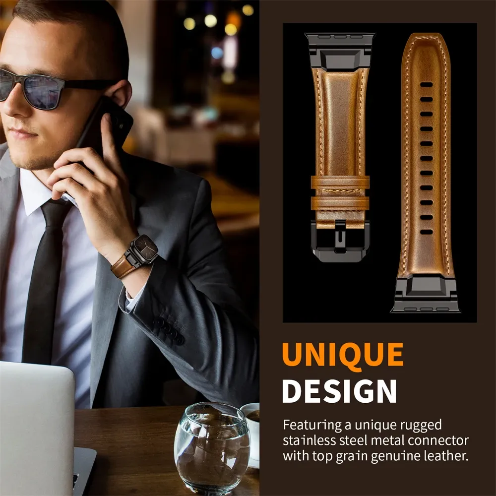 Bracelet cuir design Mecha pour Apple Watch 44 à 49 mm