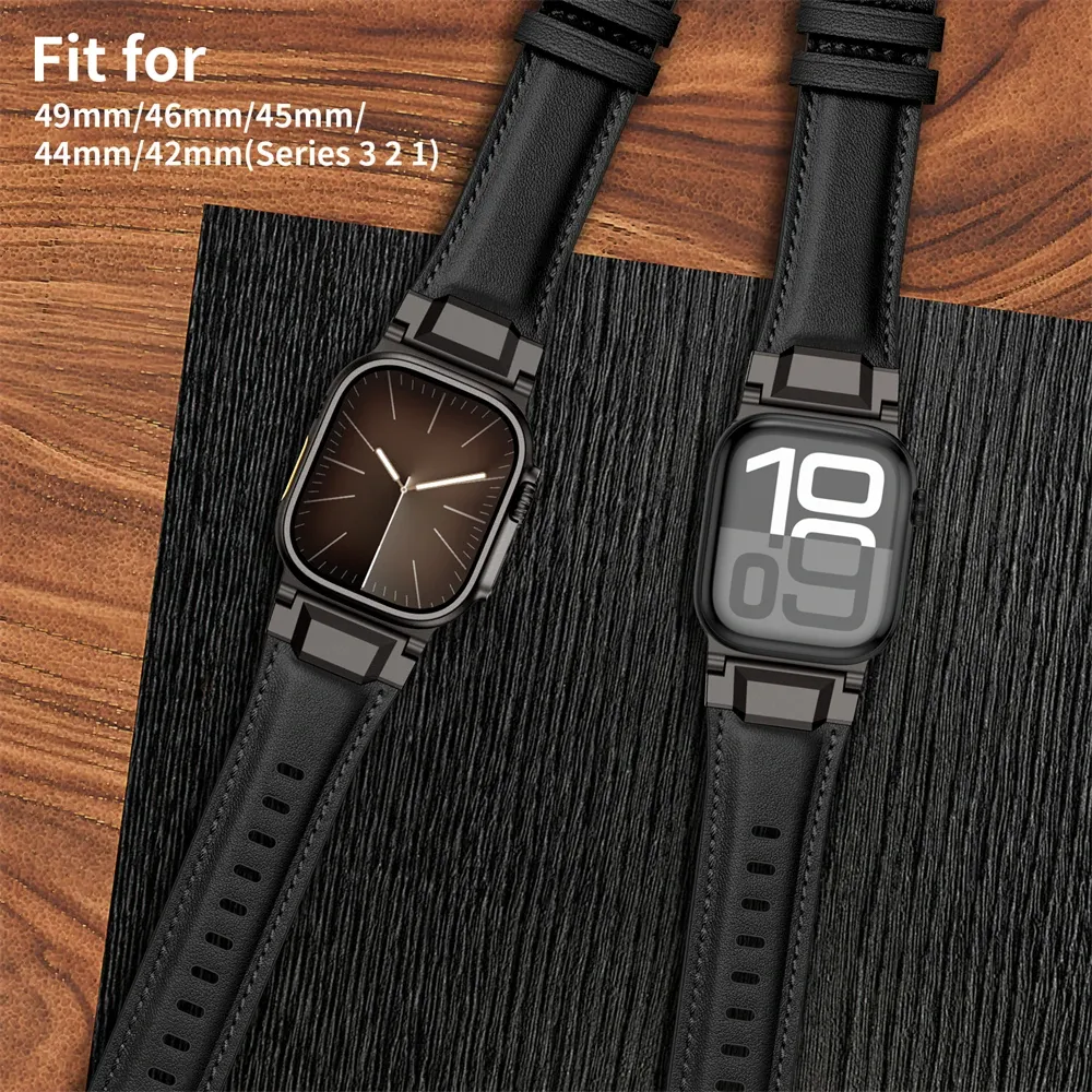 Bracelet cuir design Mecha pour Apple Watch 44 à 49 mm