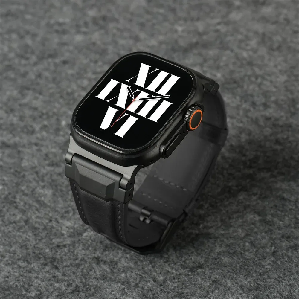 Bracelet cuir design Mecha pour Apple Watch 44 à 49 mm