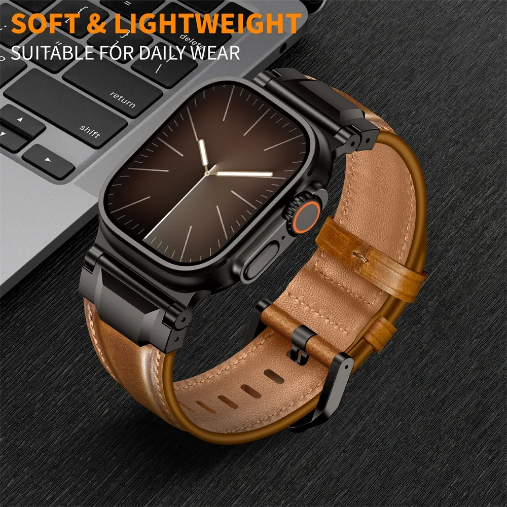 Bracelet cuir design Mecha pour Apple Watch 44 à 49 mm