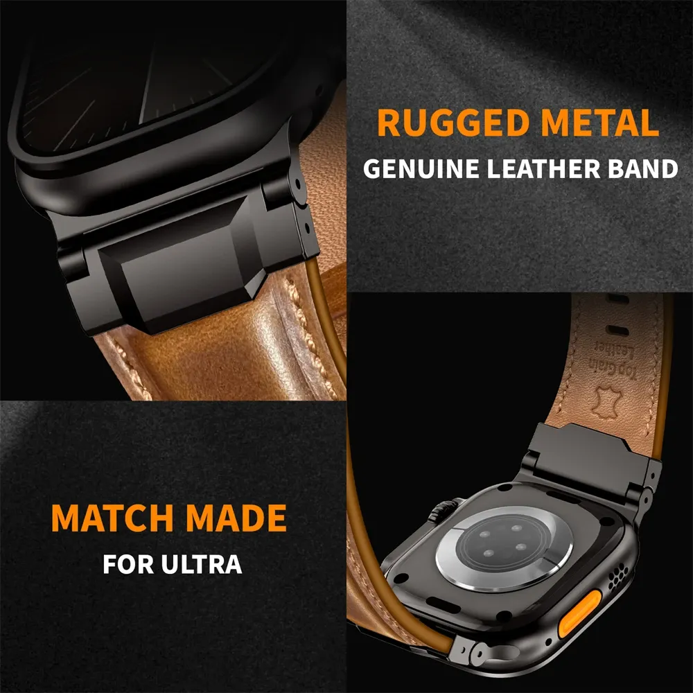 Bracelet cuir design Mecha pour Apple Watch 44 à 49 mm