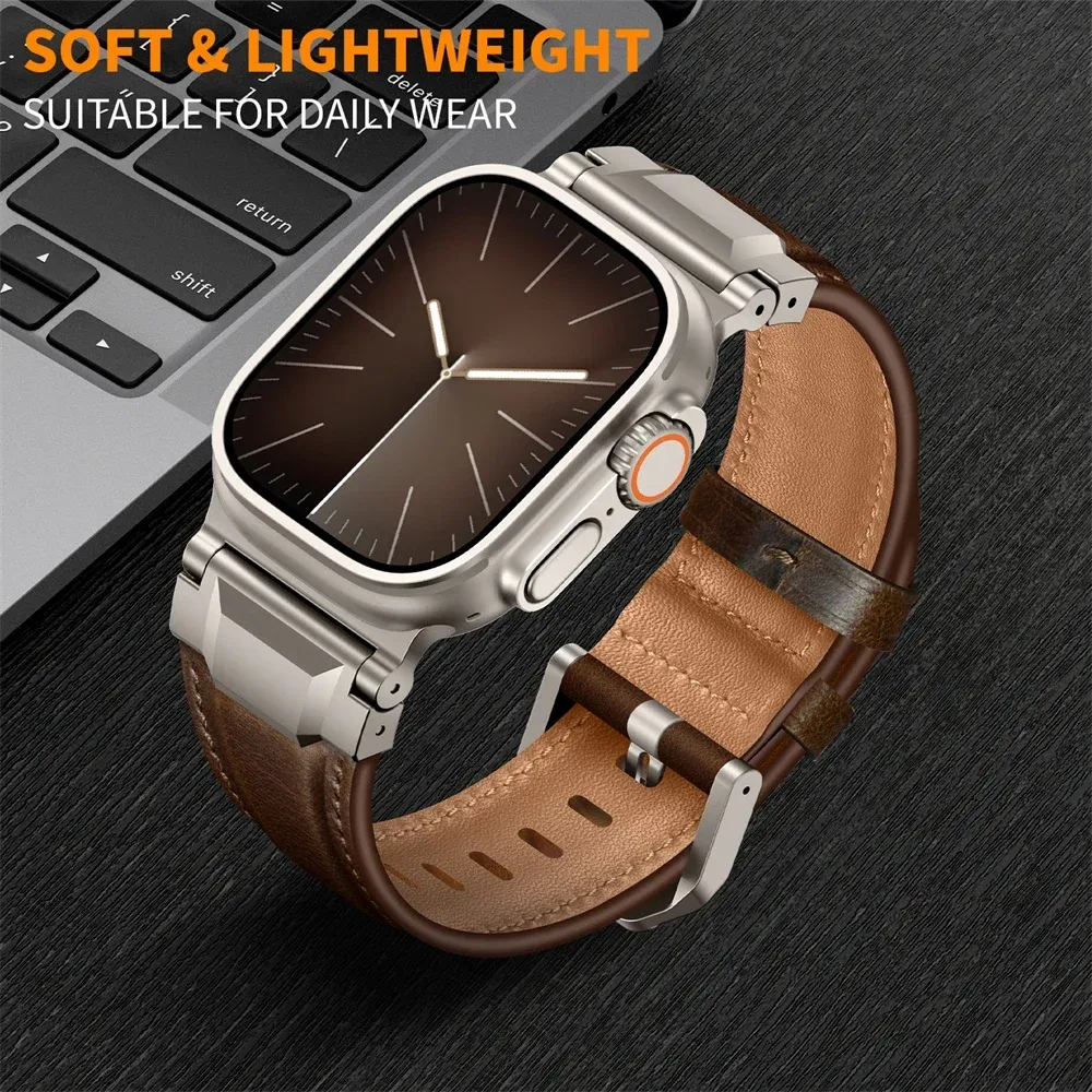 Bracelet cuir design Mecha pour Apple Watch 44 à 49 mm
