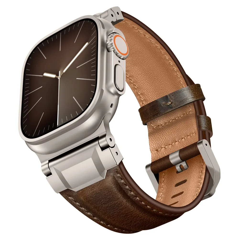Bracelet cuir design Mecha pour Apple Watch 44 à 49 mm