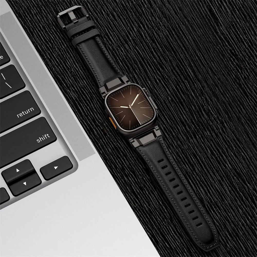 Bracelet cuir design Mecha pour Apple Watch 44 à 49 mm
