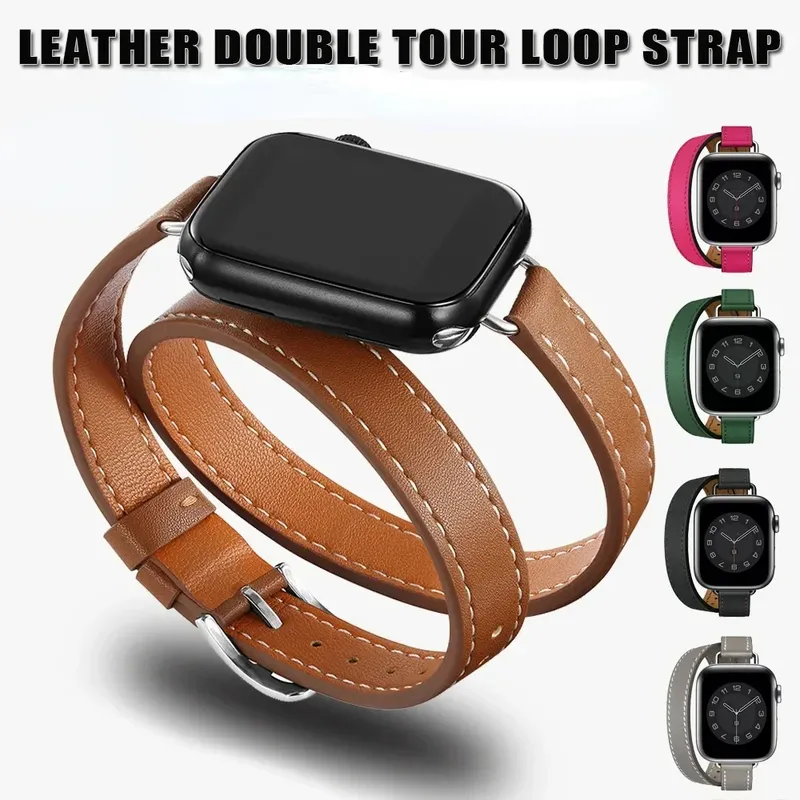 Bracelet cuir double tour 38 à 49 mm Apple Watch