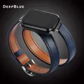 Bracelet cuir double tour 38 à 49 mm Apple Watch – Couleur DeepBlue