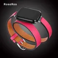 Bracelet cuir double tour 38 à 49 mm Apple Watch – Couleur RoseRed