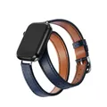 Bracelet cuir double tour 38 à 49 mm Apple Watch – Couleur du bracelet Vert bleu (MU)