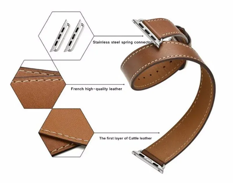 Bracelet cuir double tour 38 à 49 mm