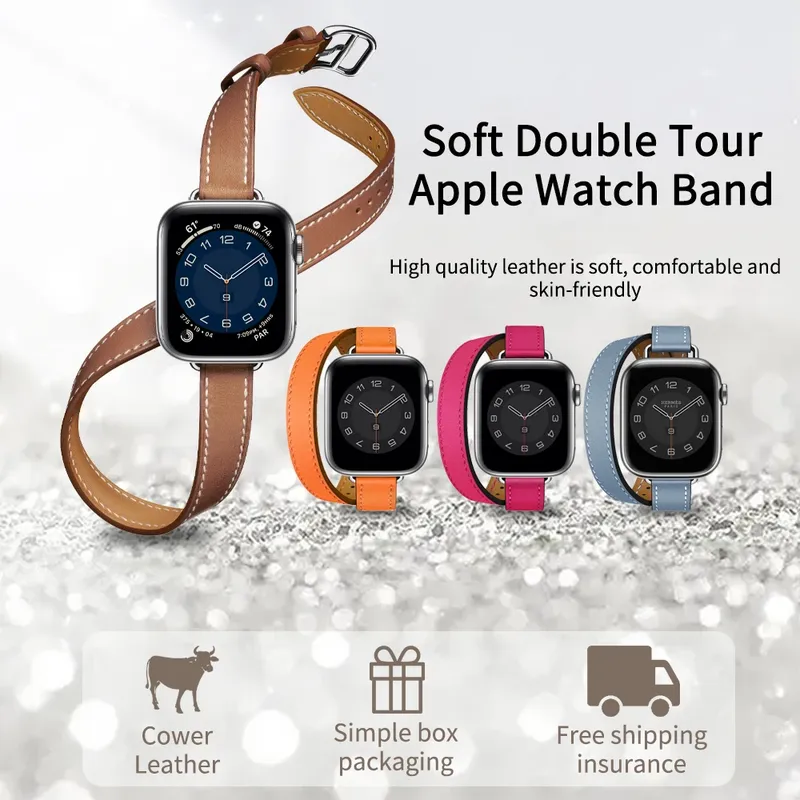 Bracelet cuir double tour 41 à 49 mm Apple Watch