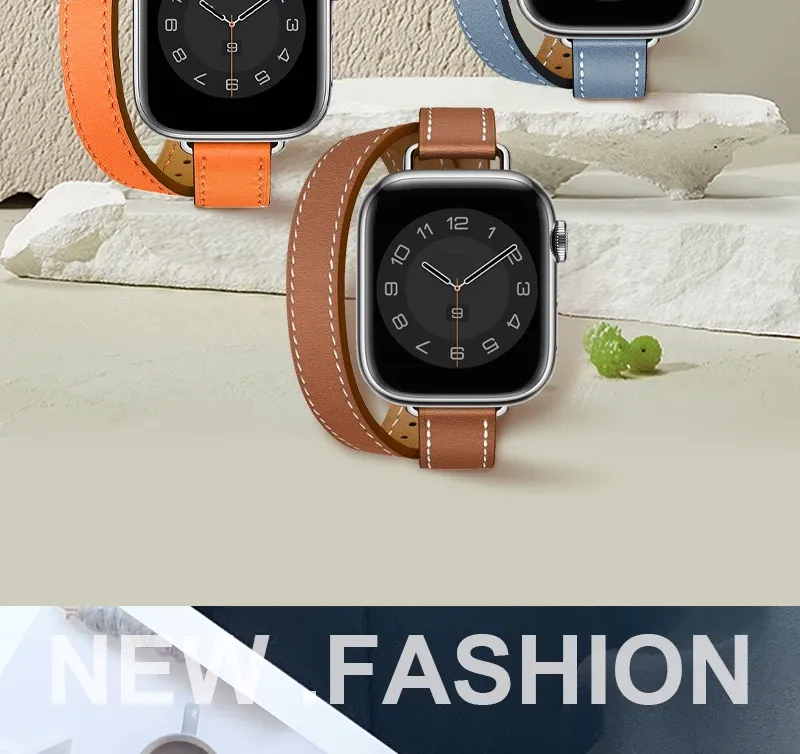 Bracelet cuir double tour 41 à 49 mm Apple Watch