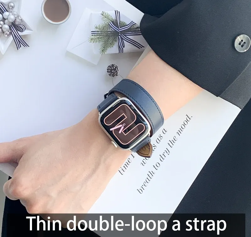 Bracelet cuir double tour 41 à 49 mm Apple Watch