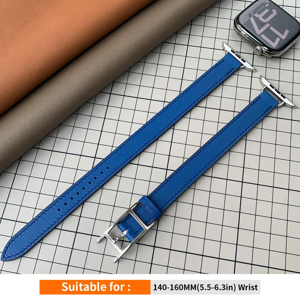 Bracelet cuir double tour boucle H pour Apple Watch 40 à 49 mm