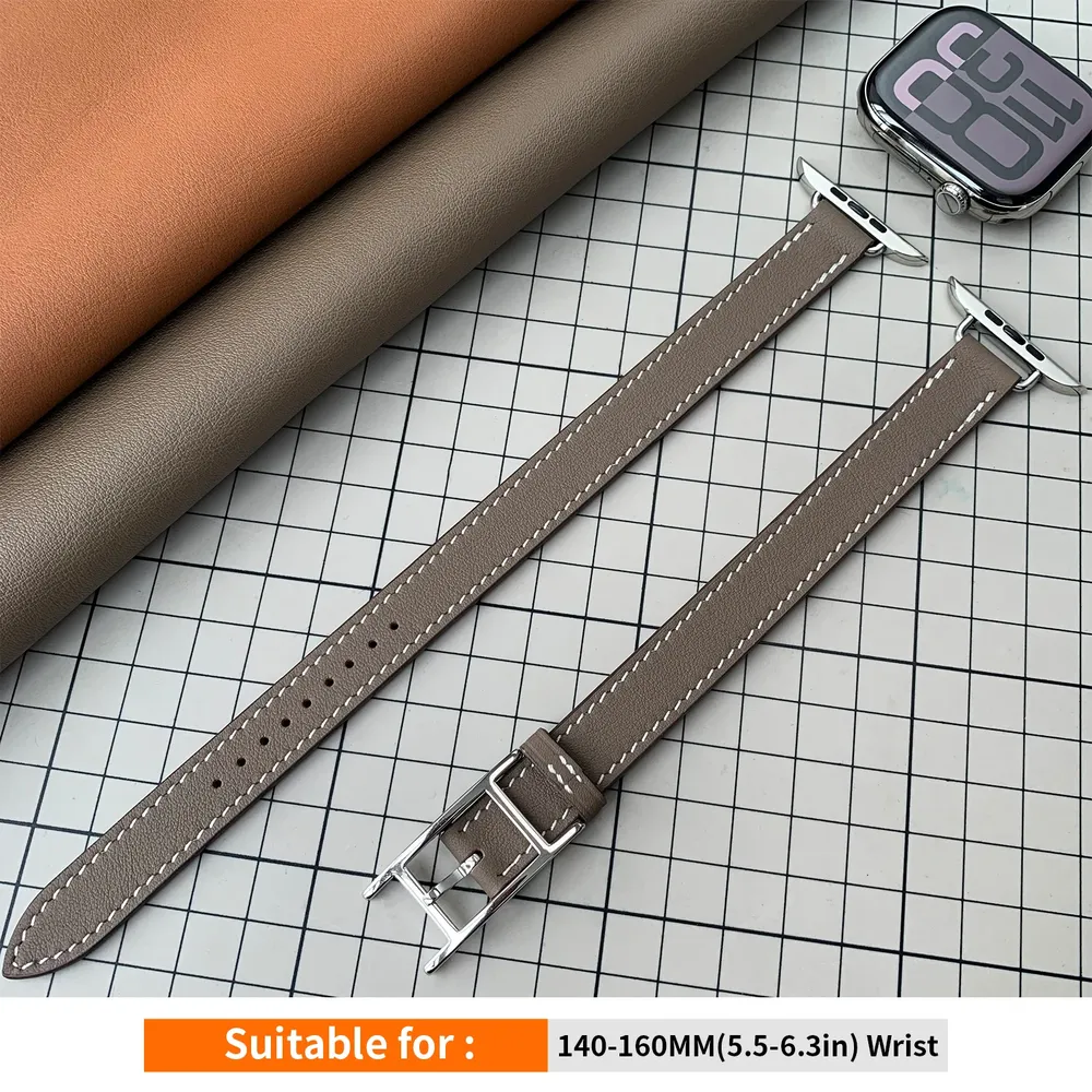 Bracelet cuir double tour boucle H pour Apple Watch 40 à 49 mm