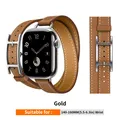 Bracelet cuir double tour boucle H pour Apple Watch 40 à 49 mm – Couleur du bracelet Gold