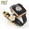 Bracelet cuir double tour femme luxe 38 à 49 mm – Couleur du bracelet 08 G-Black white
