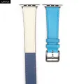 Bracelet cuir double tour fin 38 à 49 mm Apple Watch – Couleur du bracelet Bleu lin