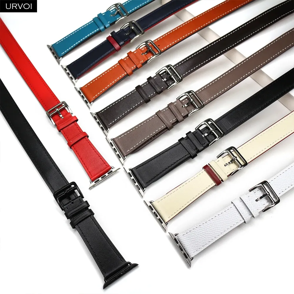 Bracelet cuir double tour fin 38 à 49 mm Apple Watch