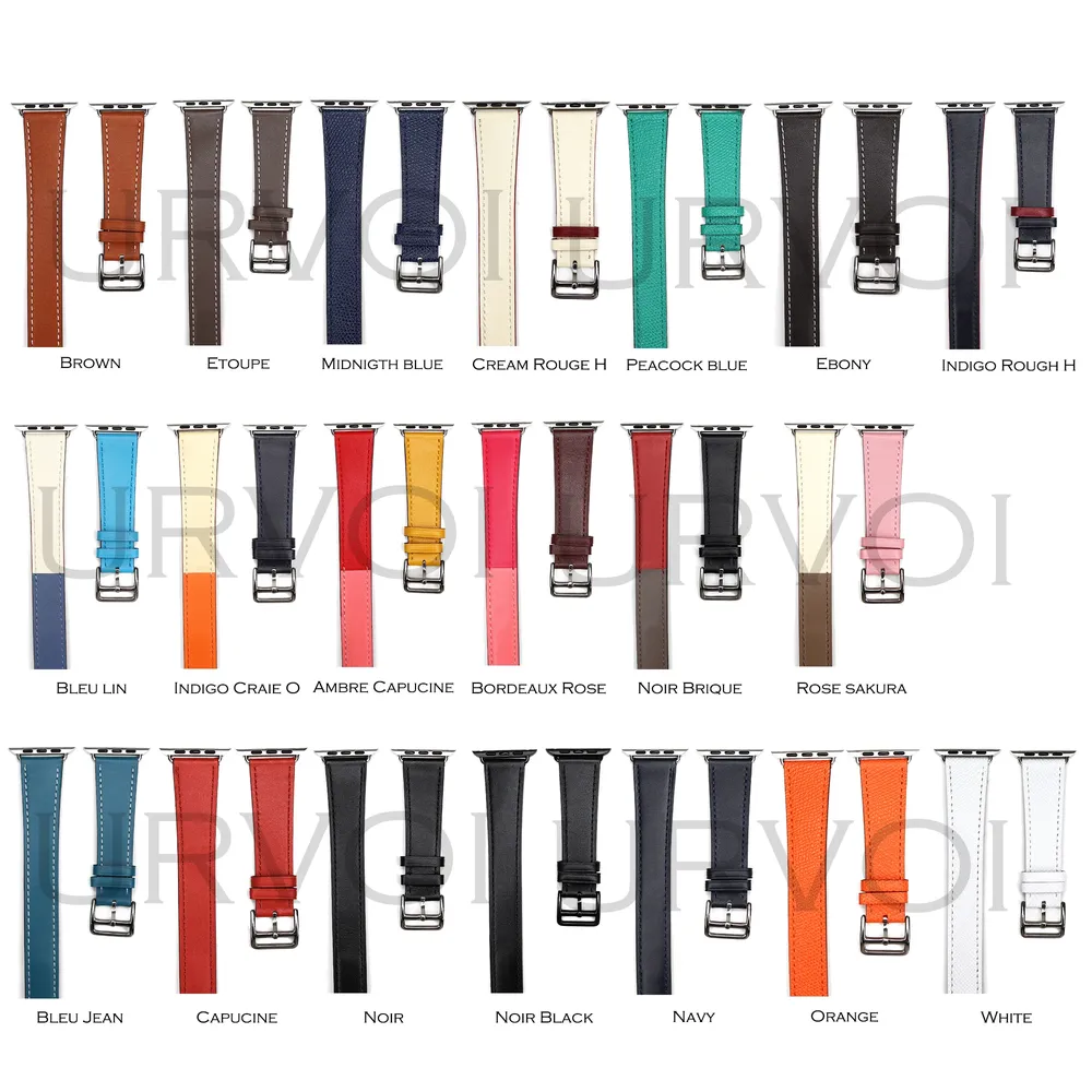 Bracelet cuir double tour fin 38 à 49 mm Apple Watch