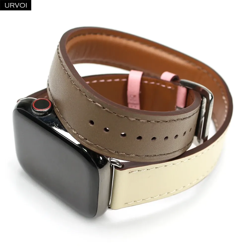 Bracelet cuir double tour fin 38 à 49 mm Apple Watch
