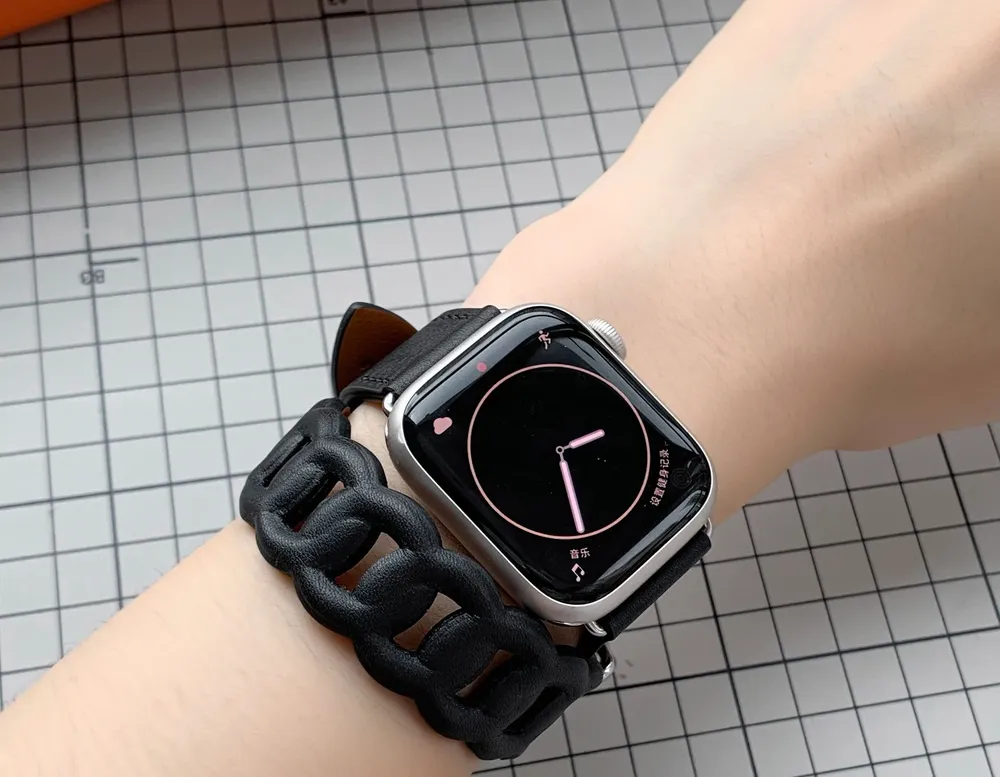 Bracelet cuir double tour gourmette pour Apple Watch 40 à 46 mm