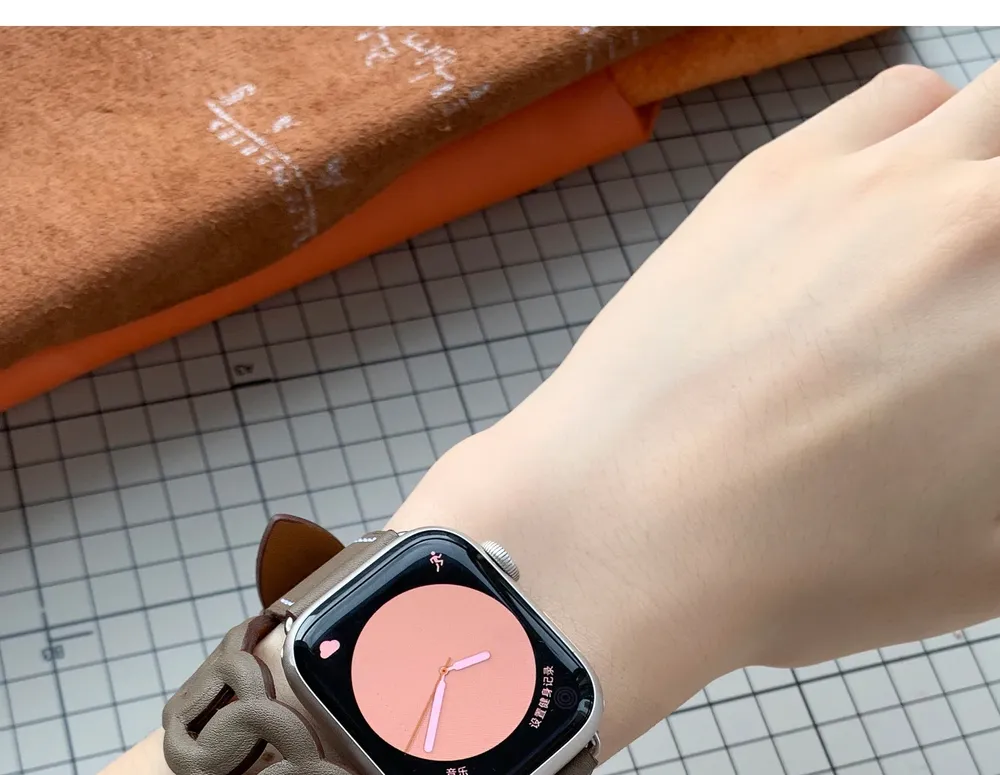 Bracelet cuir double tour gourmette pour Apple Watch 40 à 46 mm