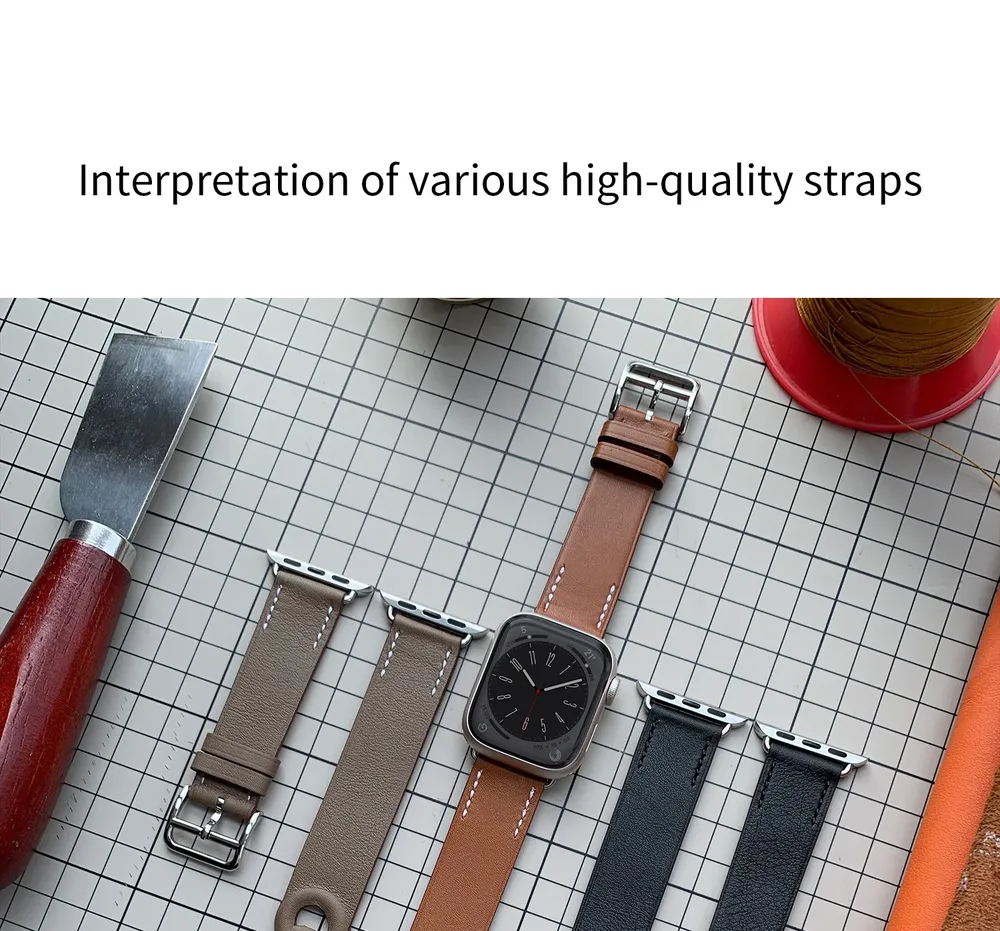 Bracelet cuir double tour gourmette pour Apple Watch 40 à 46 mm