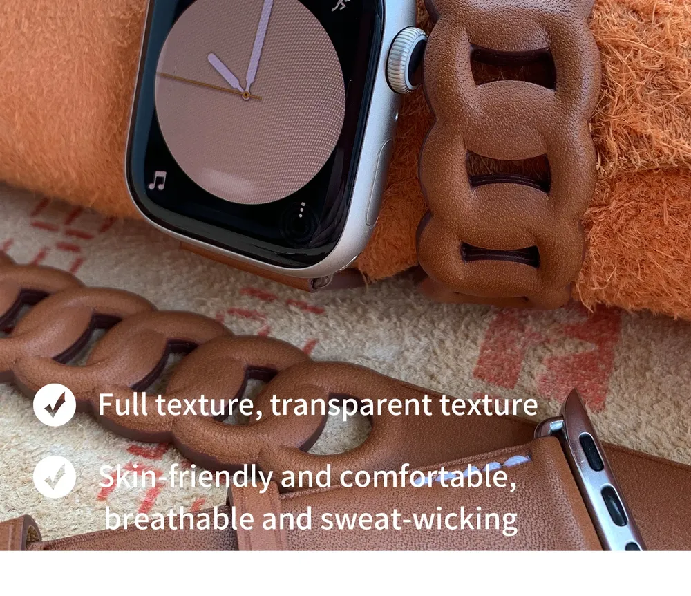 Bracelet cuir double tour gourmette pour Apple Watch 40 à 46 mm
