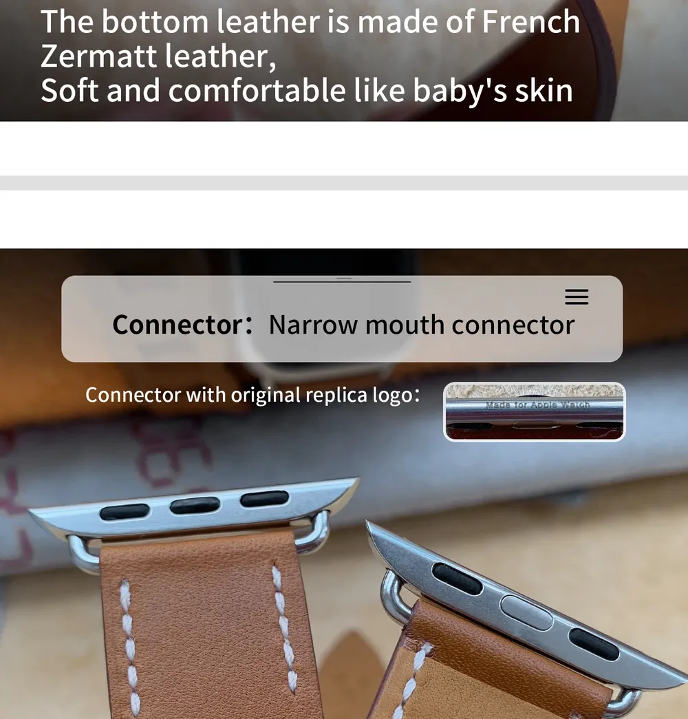 Bracelet cuir double tour gourmette pour Apple Watch 40 à 46 mm